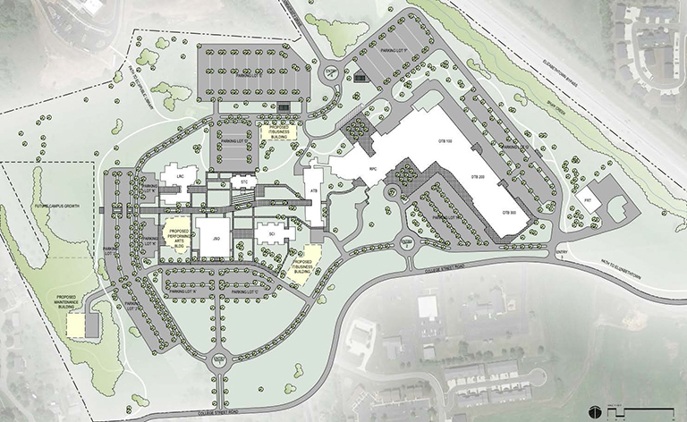 ECTC campus map with all future structure. Content shown below this image.