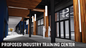 Proposed Industry Training Center - long hallway inside between outside windows and windows of classroom