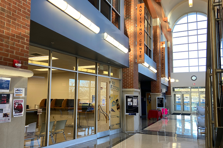 Photo of ECTC's atrium in the Regional Postsecondary Center