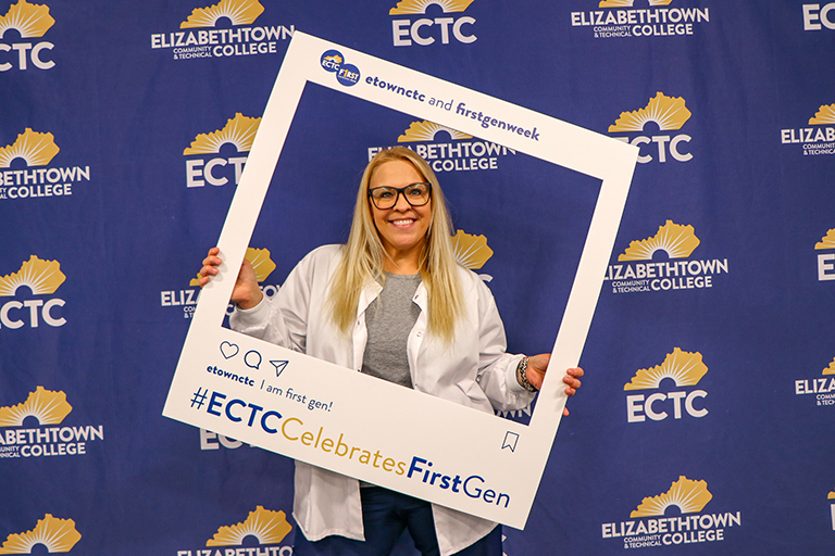Female with photo of ECTC Celebrates FirstGen